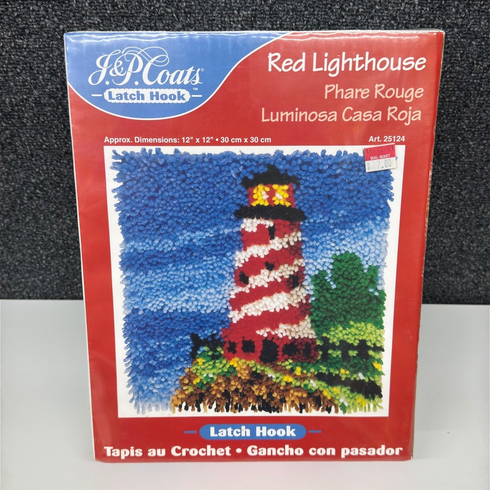 J&P Coats Red Lighthouse Latch Hook Kit 12x12 Art‎ 25124 Nautical Rug Craft NEW